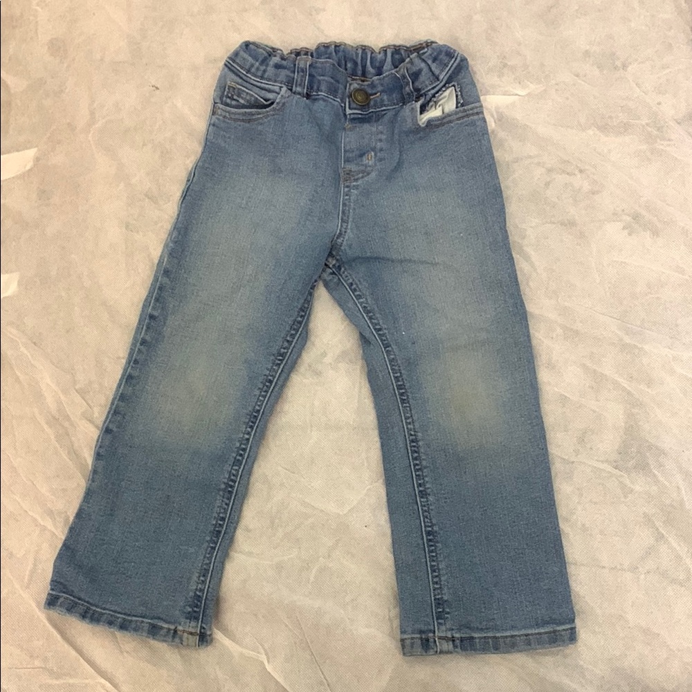 Blue Straight-Leg Jeans with Elastic Waistband